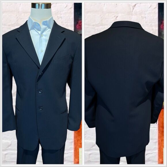 Armani Collezioni 44L 36x30 Navy Blue Designer 2 Piece Suit Jacket Pants Set - Picture 6 of 16
